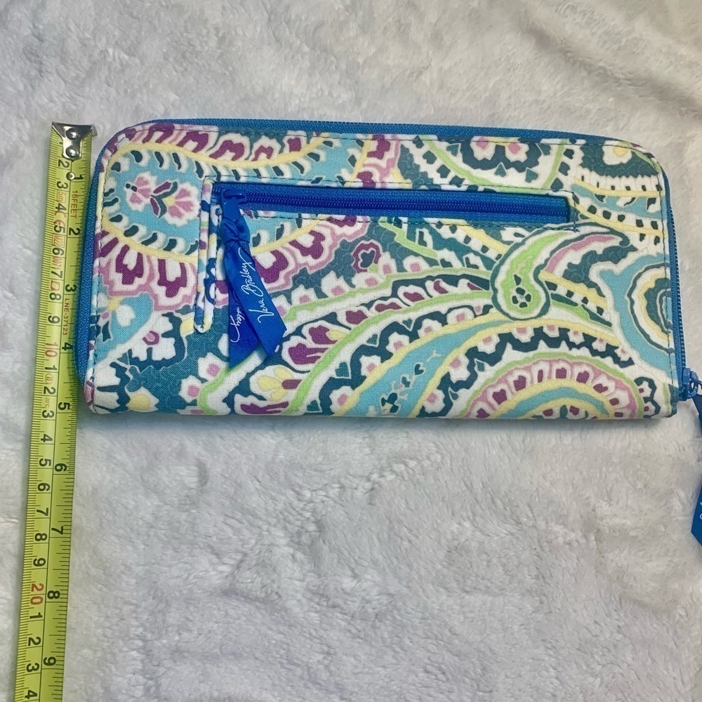 Vera Bradley Wallet Clutch Large Blue Geometric Floral Paisley Zip-Up Card Slots - Picture 16 of 16